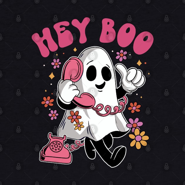 Hey Boo - Groovy Ghost Halloween design for Men, Womens Kids by Graphic Duster